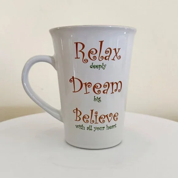 Relax Dream Believe Ceramic Mug Handle Mulberry Inspirational Spiritual Positive - Picture 3 of 7